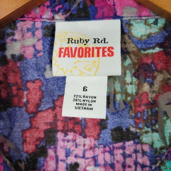 Ruby Rd Size 6 Mesh Jacket Tropical Zip Up Leaf Print Blue Pink Lightweight - Picture 8 of 8